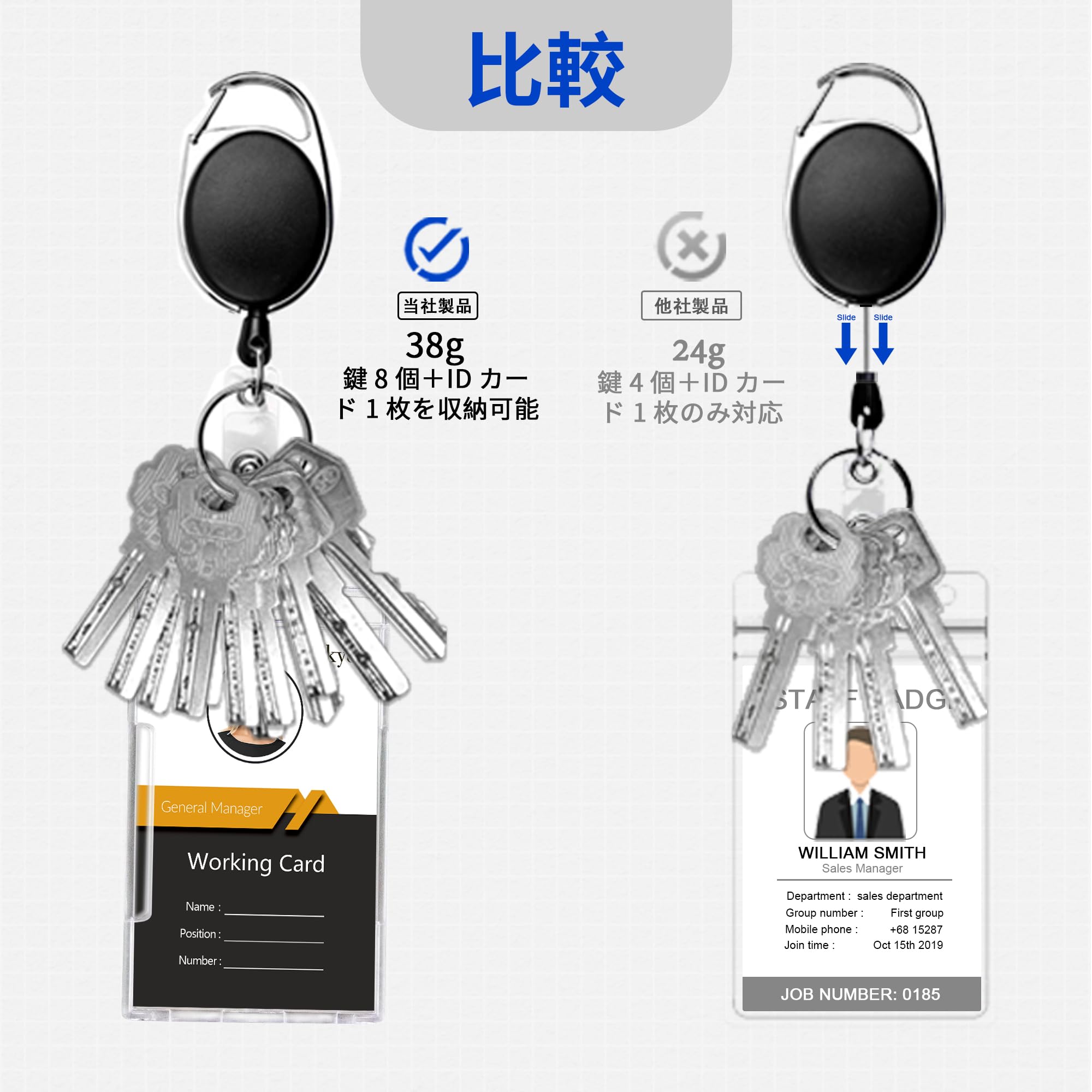 Amazon | Teskyer IDカードホルダー 格納式リール付き 伸縮リール 硬質
